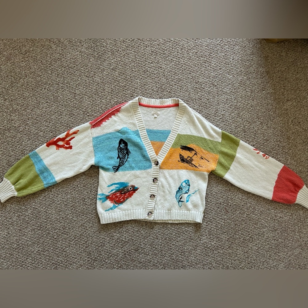 Anthropologie Pilcro Icon Graphic Cardigan Sweater multicolor print size S - Picture 8 of 12